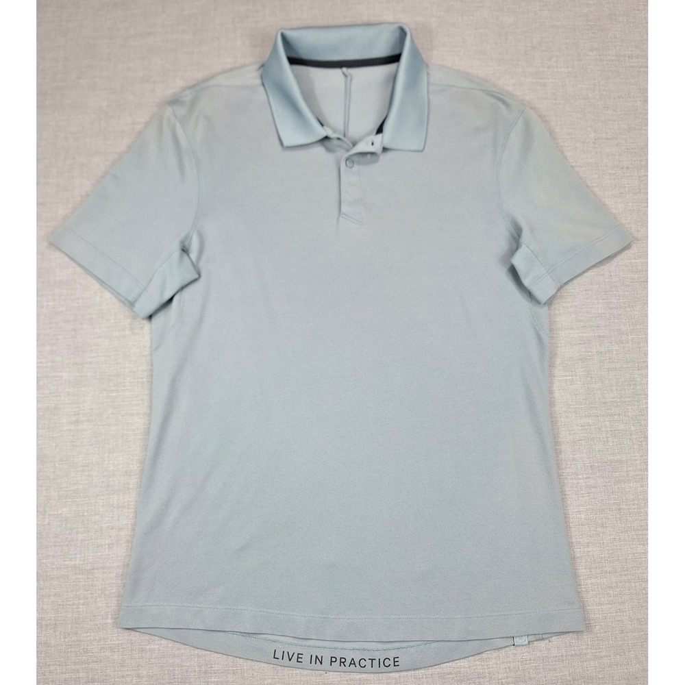Lululemon Mens Evolution Polo Shirt Light Blue Grey Short Sleeve Size M L